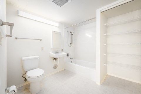 a bathroom with a toilet sink and bathtub