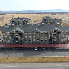 an aerial view of a large apartment building