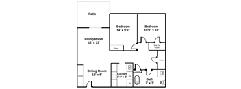 2 bedroom, one bathroom, large floor plan