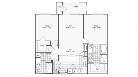 b2 Floor Plan at The Brookhaven Collection, Atlanta, 30329
