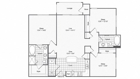 C1 Floor Plan at The Brookhaven Collection, Atlanta, GA, 30329