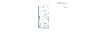 the residence 1 bedroom floor plan at The Baxter Apartments, California