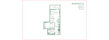 floor plan 1 bedroom 1 bath of 704 square feet at The Baxter Apartments, Los Angeles