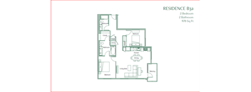 The Baxter floorpan 2 Bedroom 2 Bath 1178 square feet at The Baxter Apartments, Los Angeles, CA, 90028
