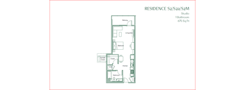 the floor plan of residence studio with a 675 square feet at The Baxter Apartments, Los Angeles, CA
