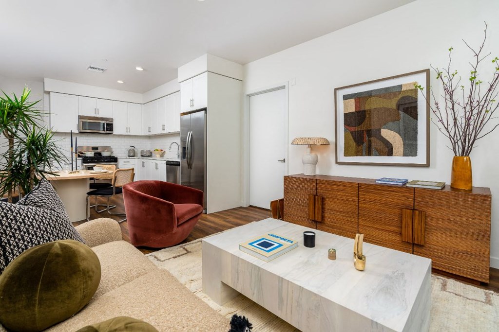 Living Room With Kitchen View at Fedora Bliss LLC, California, 91367