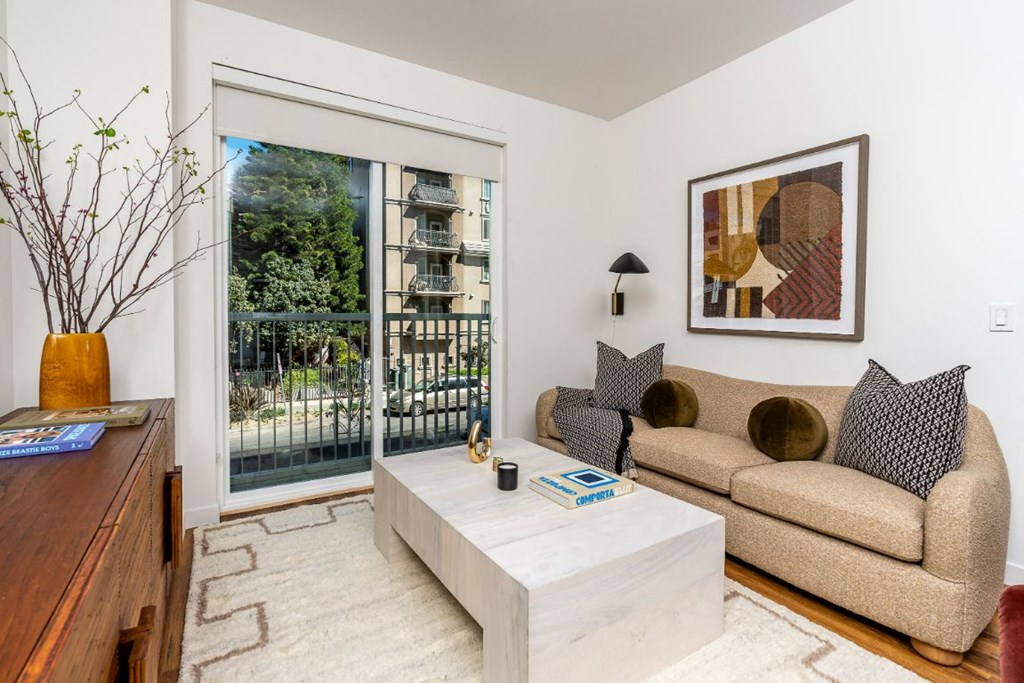 Living Room With Balcony at Fedora Bliss LLC, California