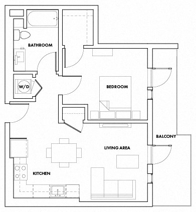 1BEDJ-307F Floor Plan at Fedora Bliss LLC, Woodland Hills, CA, 91367
