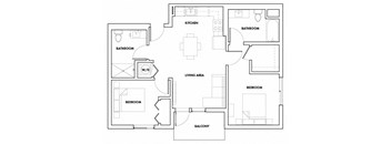 2BEDB-509F Floor Plan at Fedora Bliss LLC, Woodland Hills, California