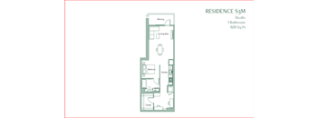 floor plan of 828 square feet studio at The Baxter Apartments, Los Angeles