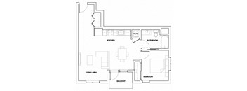 1BEDL-320T Floor Plan at Fedora Bliss LLC, Woodland Hills, 91367
