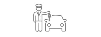 A line drawing of a person handing a car key to another person.