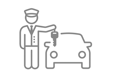 A line drawing of a person handing a car key to another person.