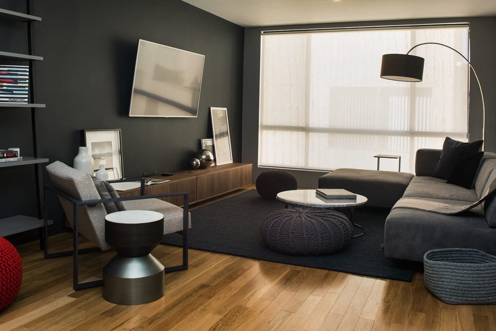 Modern Living Room at 888 Hilgard – Furnished Apartments, Los Angeles