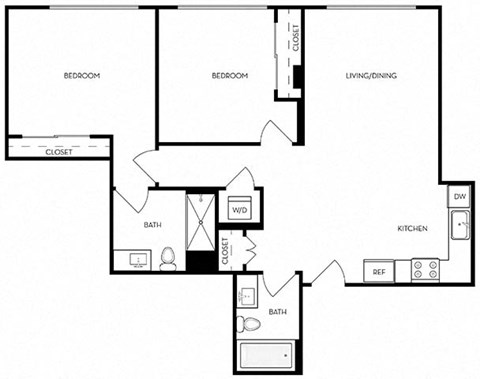B2 Floor Plan at Mariposa on 3rd, Los Angeles, CA