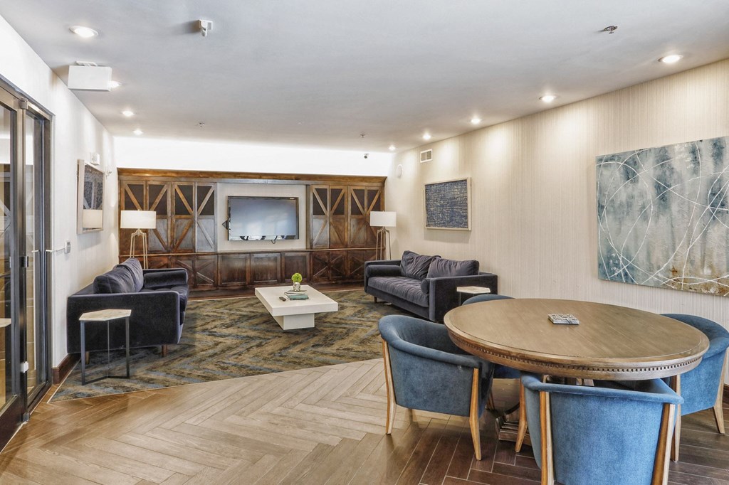 furnished clubroom TV and table in apartment building  at The Brookhaven Collection, Atlanta, 30329