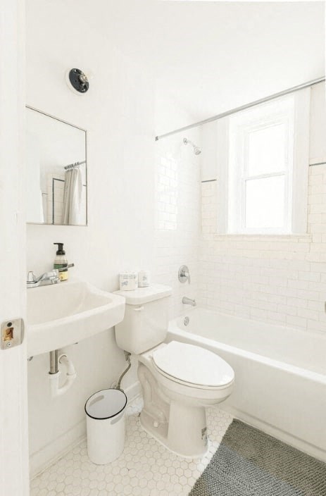 a white bathroom with a toilet and a sink