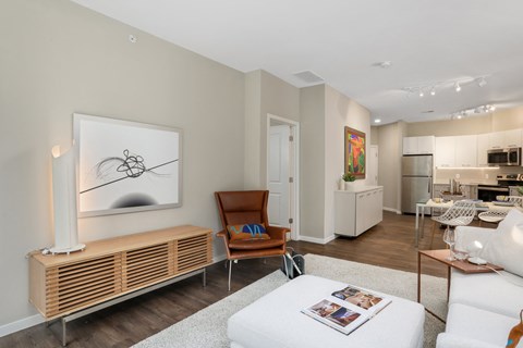 a living room with a couch and a table