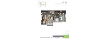 A floor plan for a 2 bedroom apartment with 2 bathrooms.