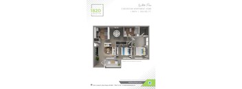 A floor plan for a 2 bedroom apartment with 1 bath.