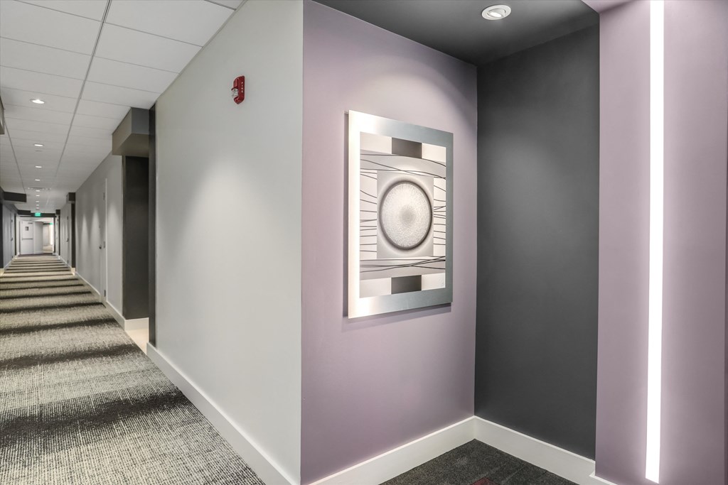 a safe in a hallway of a office building