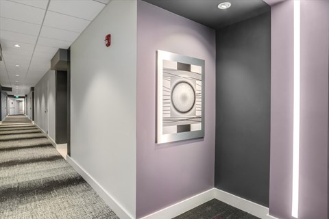 a safe in a hallway of a office building