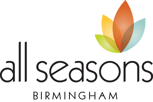 A logo with the text "all seasons BIRMINGHAM" and a graphic of a leaf.