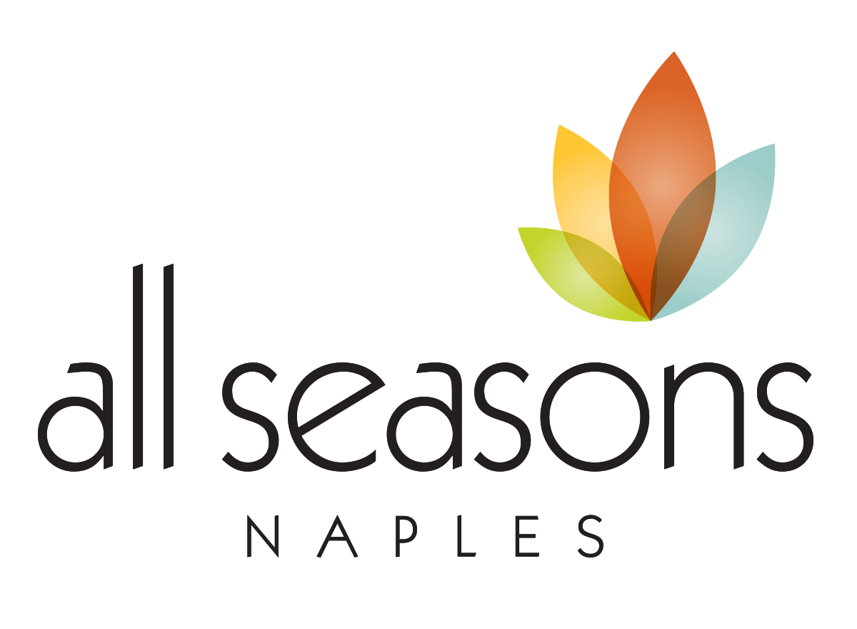 A logo with a leaf and the words "all seasons NAPLES" written on it.