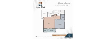 1 bed 1 bath floor plan at Arbor Park Apartments, Mississippi