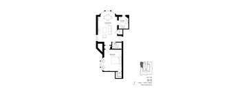 A black and white image of a floor plan for an apartment.