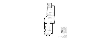A black and white image of a floor plan for an apartment named B16 at Palms Apartments.