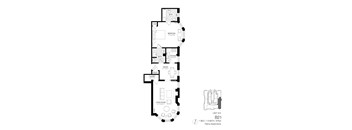 A black and white image of a floor plan for an apartment.
