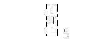 A black and white image of a floor plan for a B22 unit at Palms Apartments.