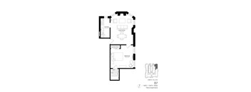 A black and white image of a floor plan for an apartment.