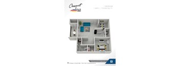 A floor plan for a one bedroom apartment at Crescent at 161.