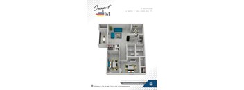 A floor plan for a 2 bedroom apartment at Crescent 161.