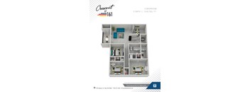 A floor plan for a 3 bedroom apartment at Crescent at 161.