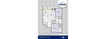 A floor plan for a home with two bedrooms and two bathrooms.