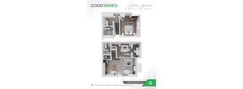 A floor plan for a 2-bedroom apartment sized at 830 square feet.