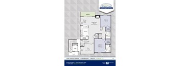 A floor plan for a two bedroom, two bath house with a living room and a balcony.