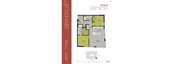 A floor plan for a 1185 sq. ft. Grand suite with 2 beds and 2 baths.