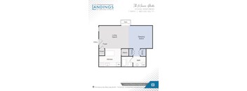 A floor plan for a studio apartment at The Landings of Madison Heights.
