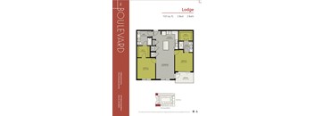 A floor plan for a lodge with 2 bedrooms and 2 bathrooms.