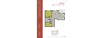 A floor plan for a 1 Bed + Den apartment at Lothrop.