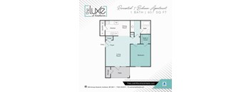 1 bed 1 bath floor plan D at The Luxe of Southaven, Southaven, Mississippi
