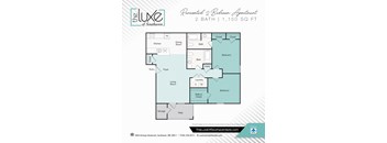 2 bed 2 bath floor plan C at The Luxe of Southaven, Southaven, MS, 38671