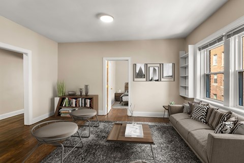 a living room with a couch and a coffee table