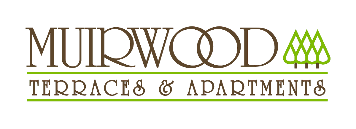 A logo for a company called Muirwood Terraces and Apartments.