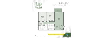 A floor plan for a 1 bathroom, 1,050 square foot apartment.