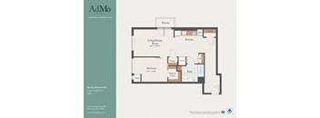 A floor plan of a one bedroom apartment in AdMo Residences.